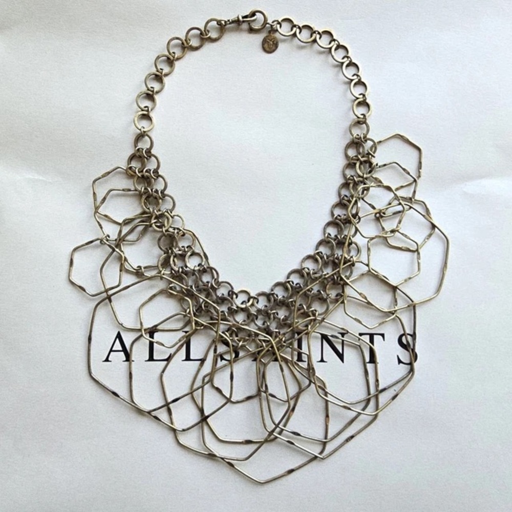 All Saints hexagon brass Necklace